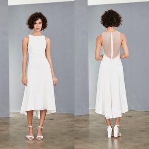 NWT Amsale Mesh Back Crepe Tea Length Dress 10